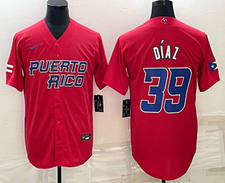 Men%27s Puerto Rico Baseball #39 Edwin Diaz 2023 Red World Baseball Classic Stitched Jersey